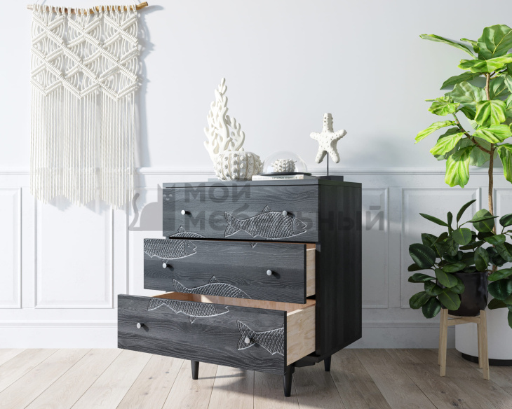 Комод "Boho" 3 ящика с рыбами арт BH02 Комод