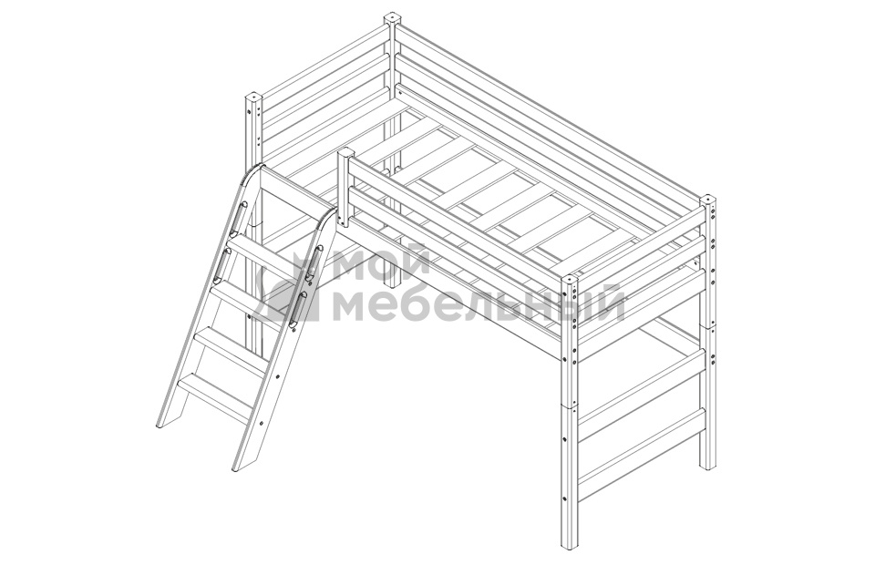Полувысокая кровать соня с наклонной лестницей