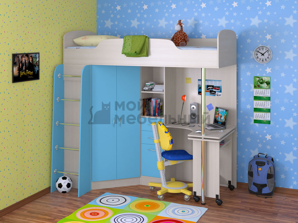 Кровать-чердак с рабочей зоной – качественная мебель для детской комнаты