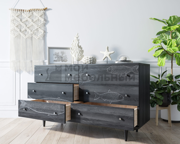 Комод "Boho" 6 ящиков с рыбами арт BH01 Комод
