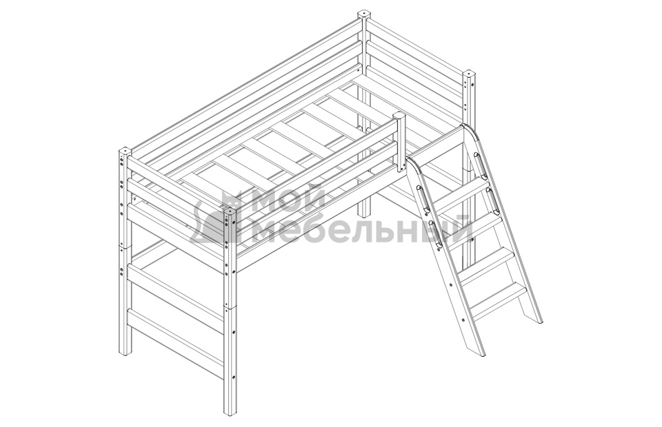 Полувысокая кровать соня с наклонной лестницей