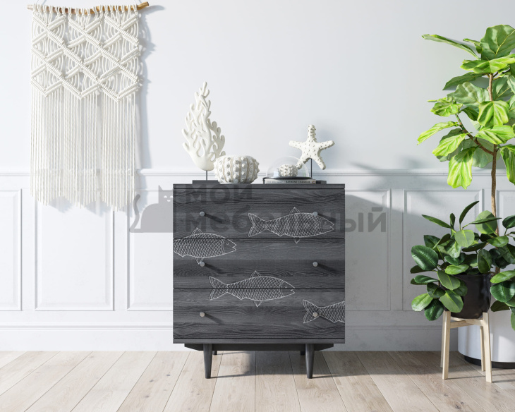 Комод "Boho" 3 ящика с рыбами арт BH02 Комод